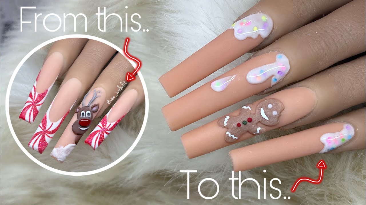 The Easiest Way To Change A Nail Design! Gingerbread Nails