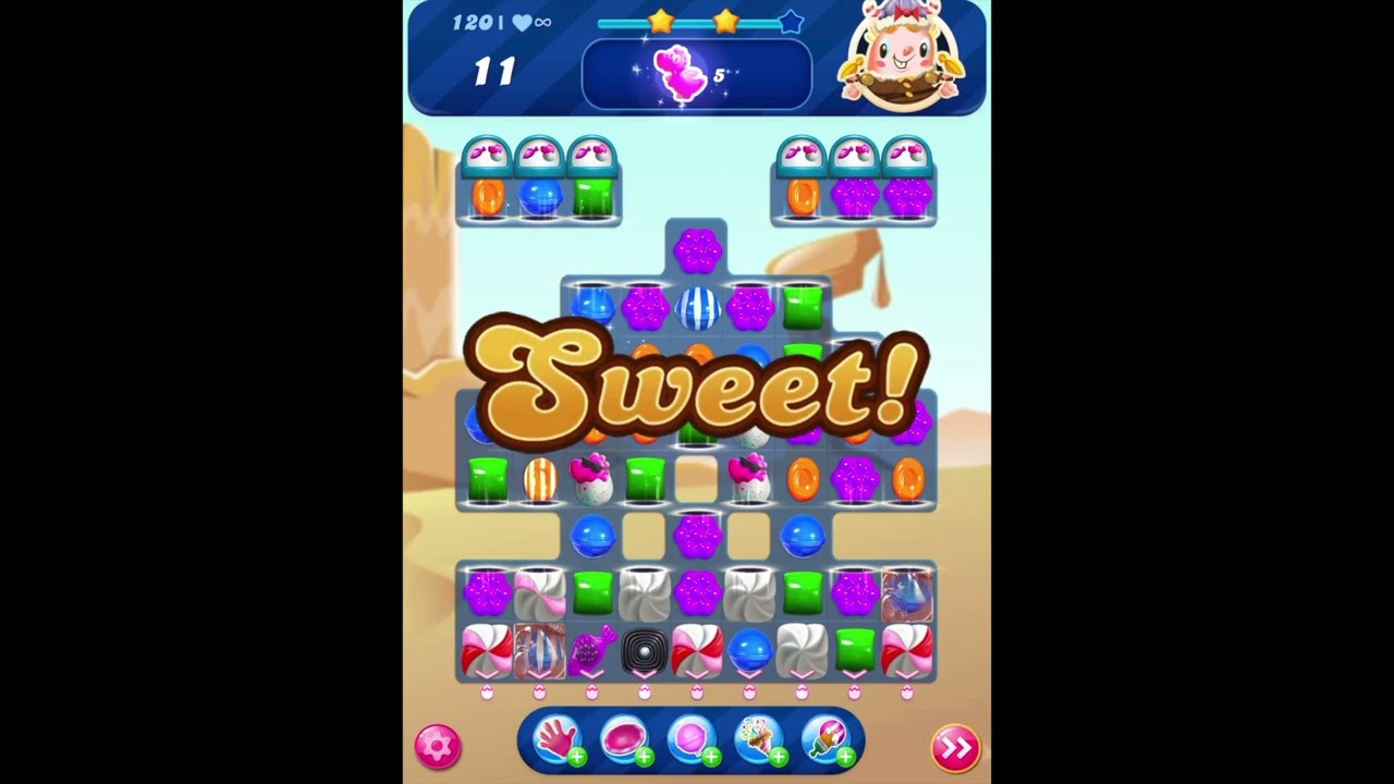 Candy Crush Saga Super Hard Level 120 - Release Gummi Dragons 3 Sugared Stars No Additional Boosters