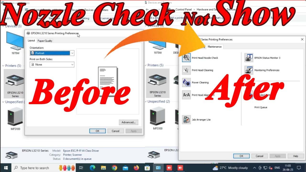 Printer Maintenance Not showing | Epson Printer me Nozzle Check Head Cleaning  not Show