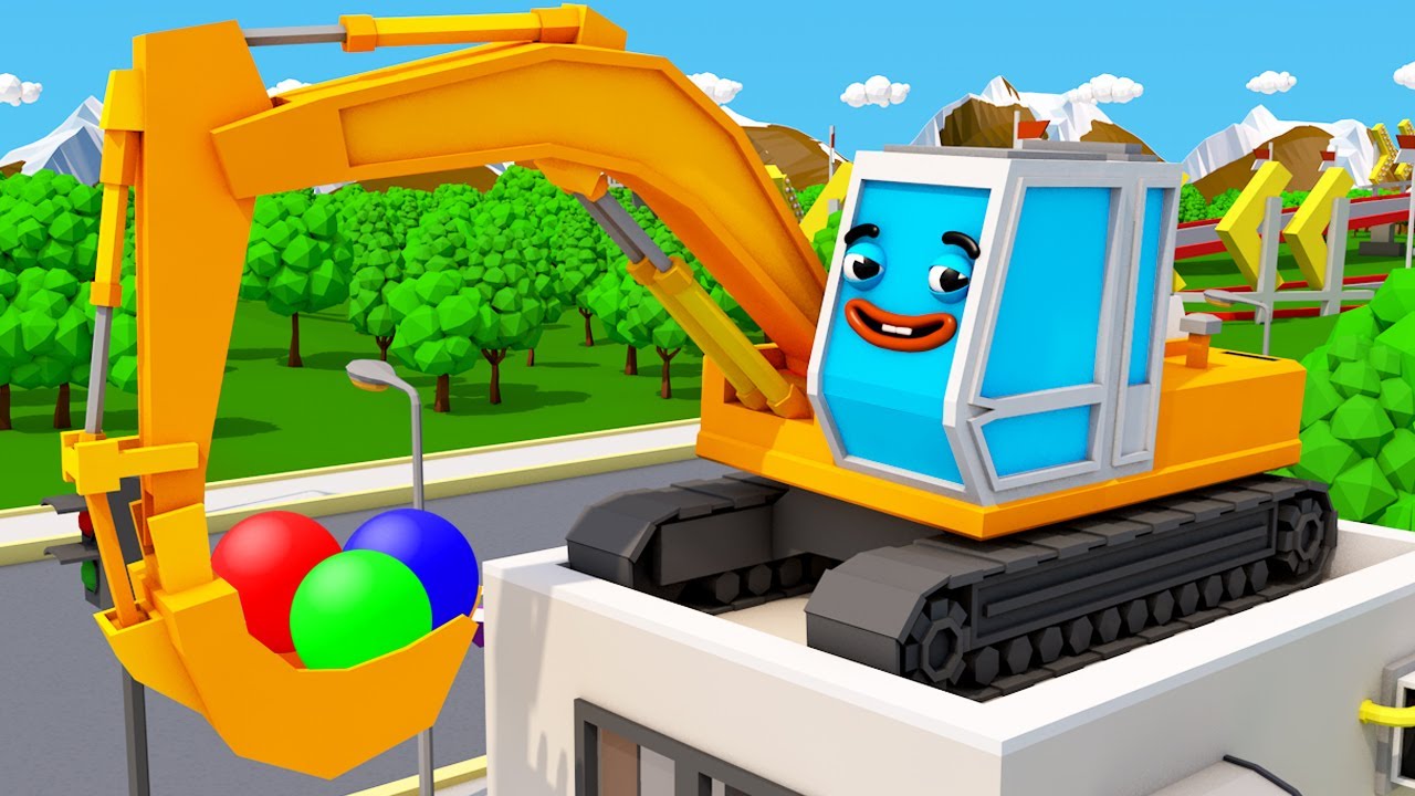 Excavator Trucks With Balls - Construction Vehicles Cartoon for Kids