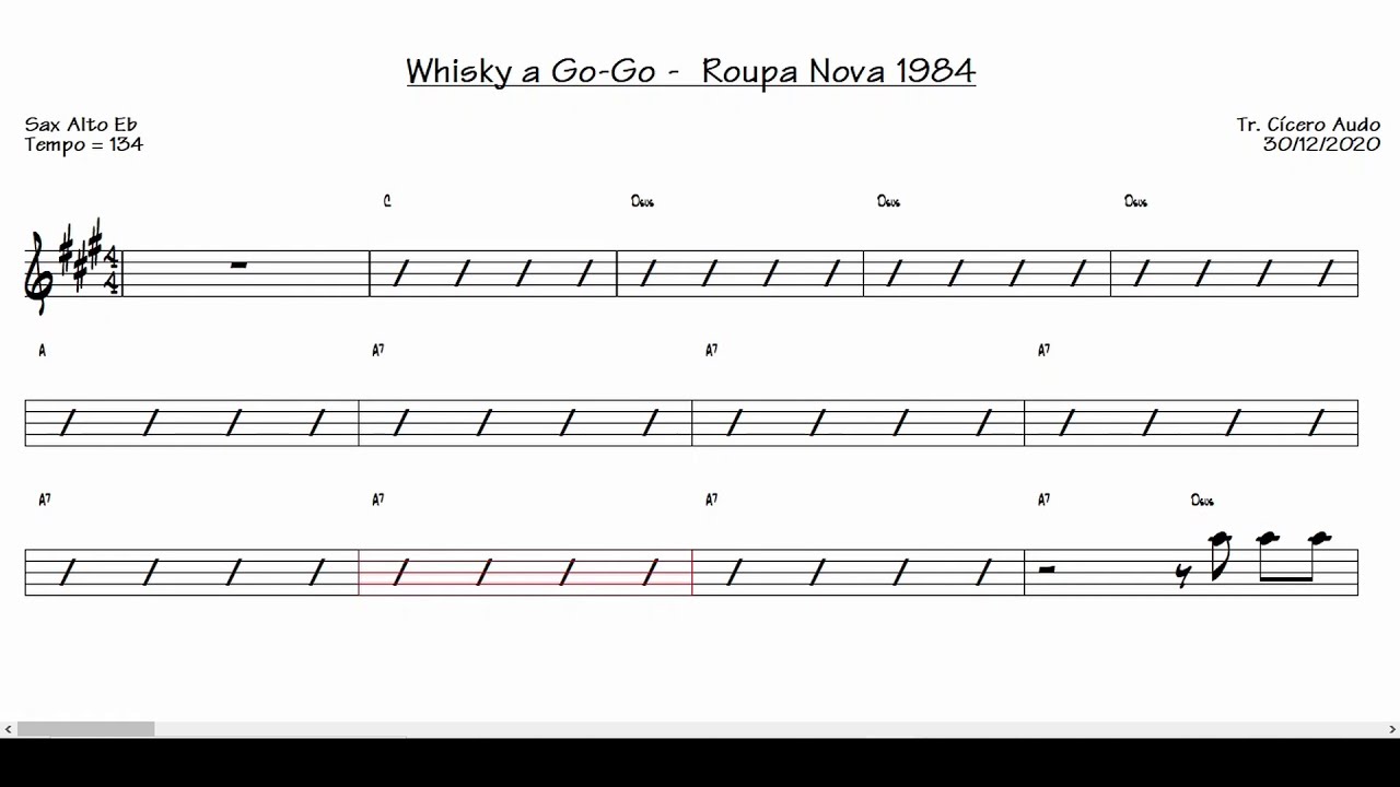 Whisky a Go Go - Roupa Nova 1984 (Sax Alto Eb) [Partitura playback]