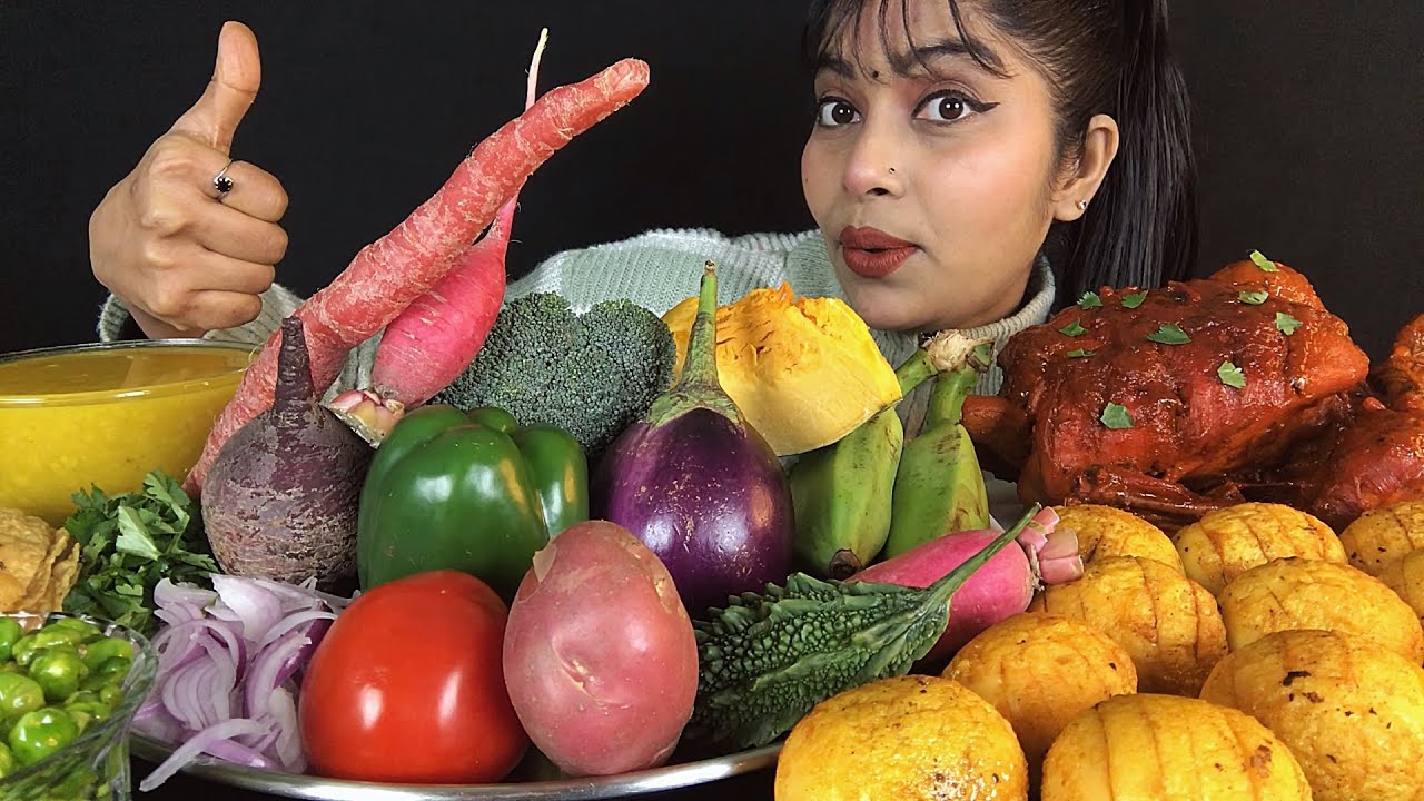 EATING BHAT DAL WHOLE CHICKEN EGG ROAST CHILLI MIX VEG BHARTA | ASMR EATING SHOW | BIG BITES MUKBANG
