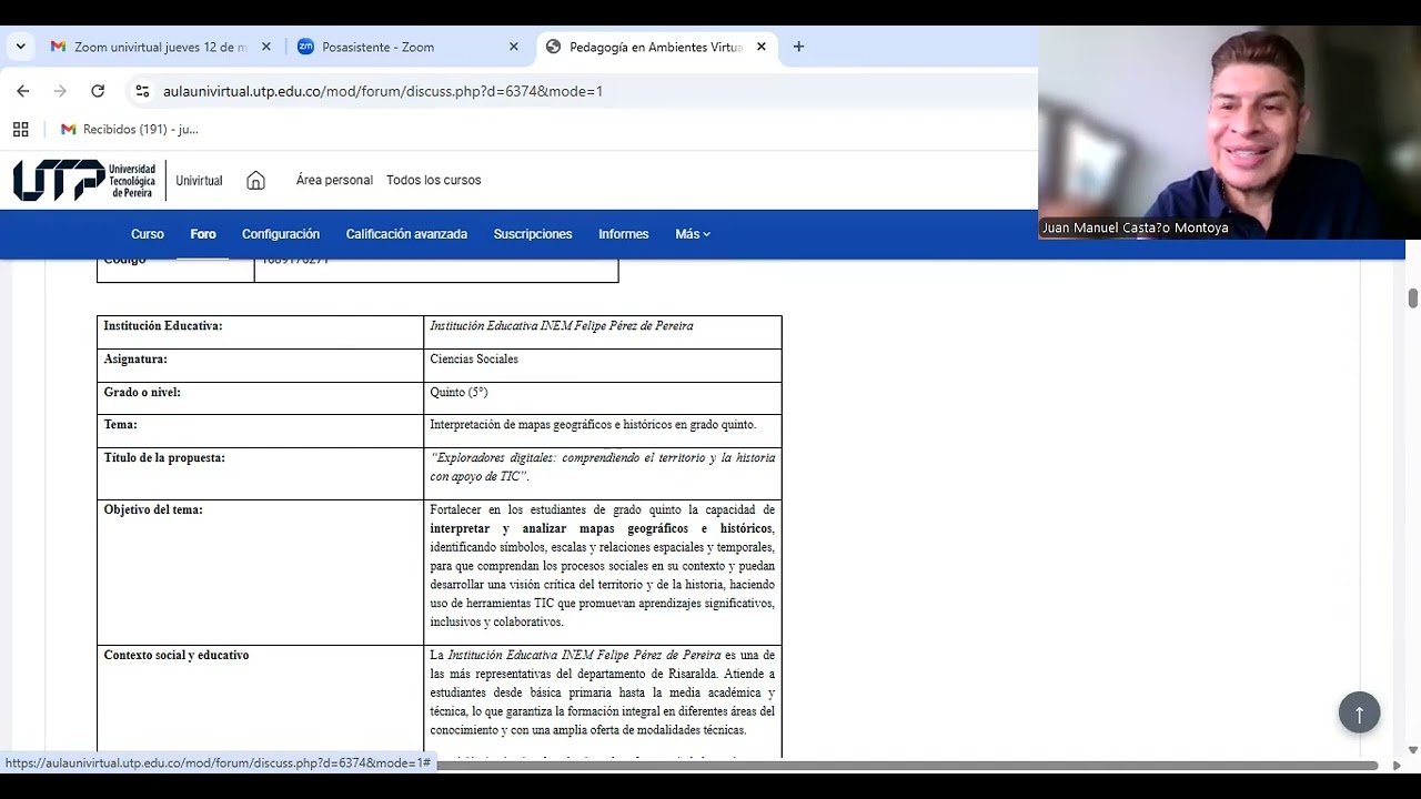 Pedagogías AVA Univirtual UTP - Encuentro sincrónico retos 1 y 2 -  docente Juan Manuel Castaño 2026