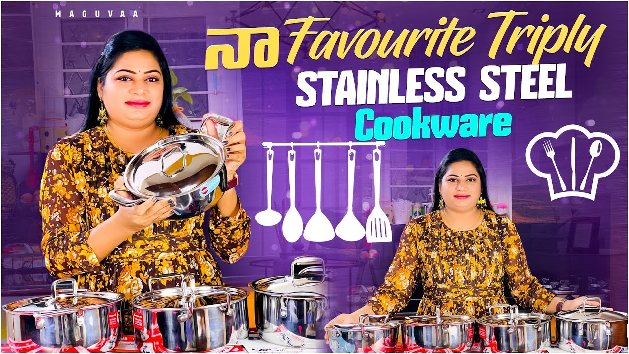 నా Kitchen Utensils | Triply Stainless Steel Cookware In Telugu | My Cookware Collection In Telugu