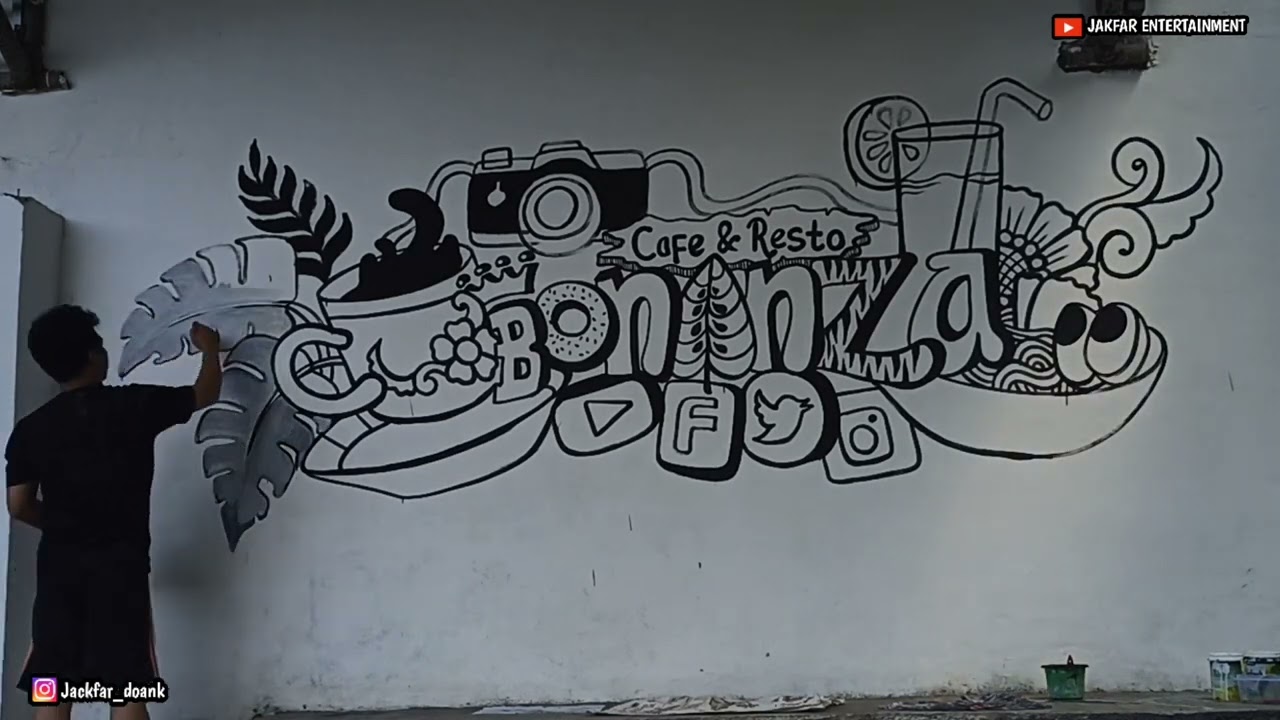 KEREN BANGET!!! LUKIS MURAL UNTUK CAFE & RESTO | Bertema Hitam Putih