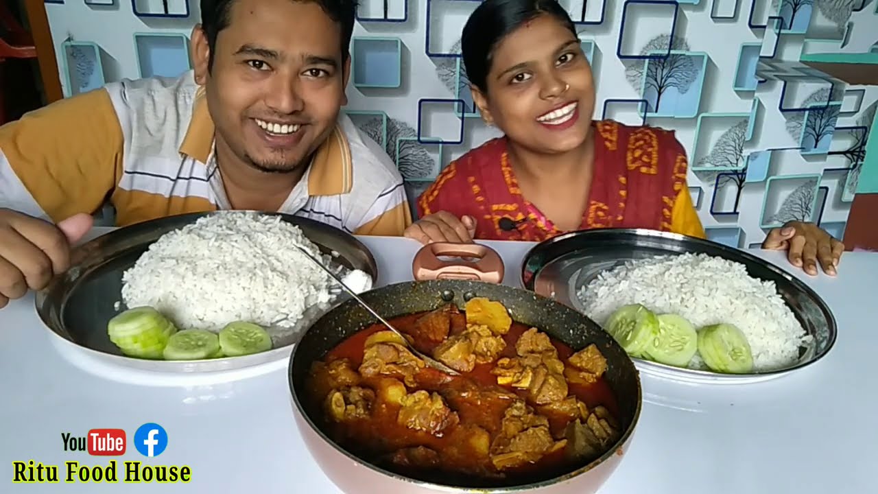 খাসির মাংস ও ভাত, eating mutton curry and rice, eating show