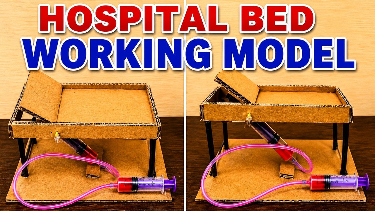 hospital bed working model science project for exhibition using syringe and cardboard | DIY pandit