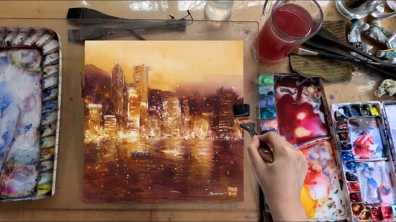 City Skyline at Sunset | Watercolor Landscape Painting Process (Full Demo)