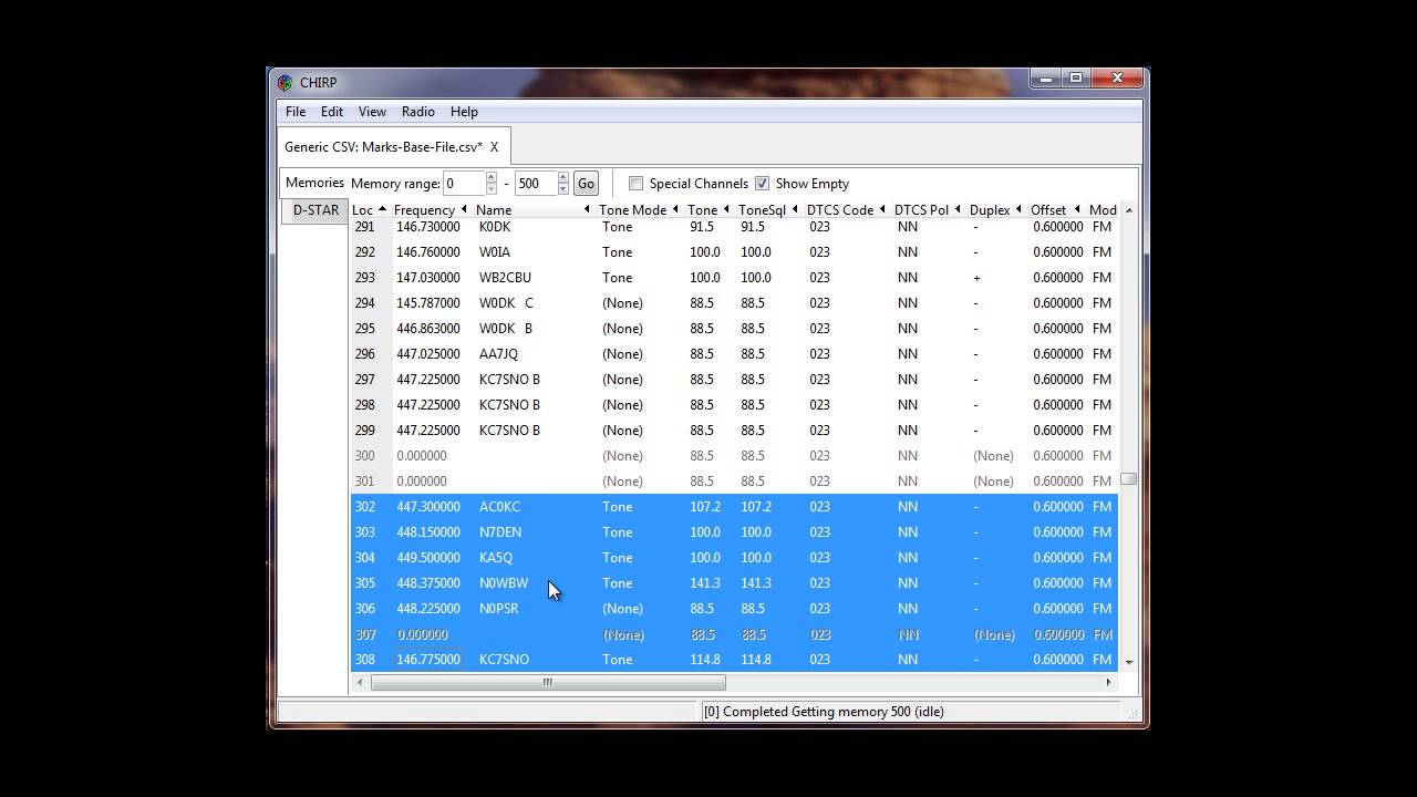 CHIRP - Adding CSV and TPE files to your base memory list