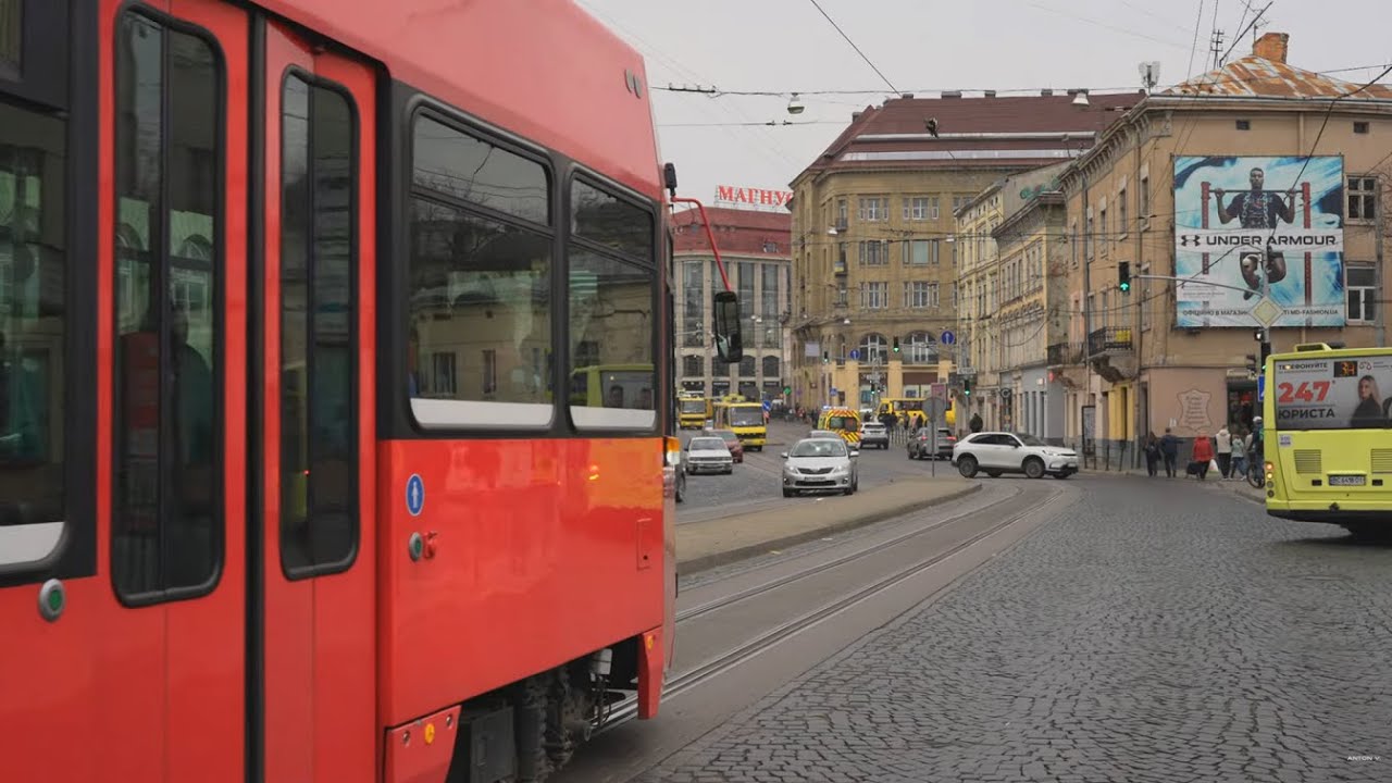 Ukraine, Lviv, tram 6 ride from Площа Старий Ринок (3) to Театральна (40)
