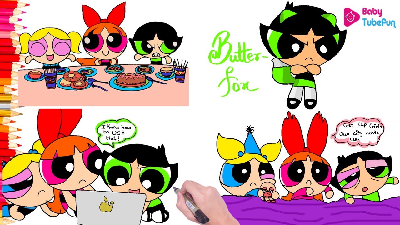 Coloring Powerpuff Girls Rowdyruff Boys Brick Boomer Butch Blossom Bubbles surprise eggs