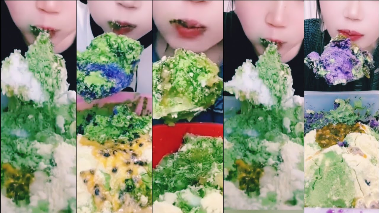 ASMR ice eating | YY ice eating with matcha powder and passion fruit | Ice Lover