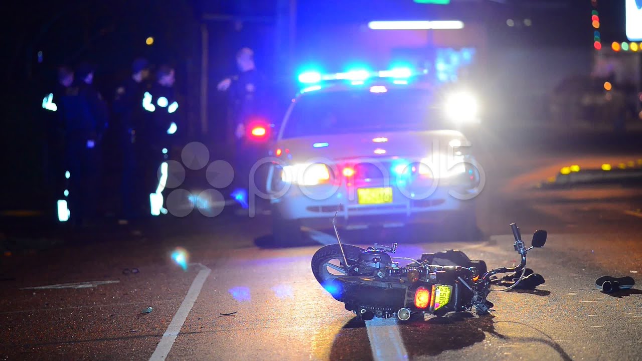 Motorcycle Accident And Police Car. Stock Footage