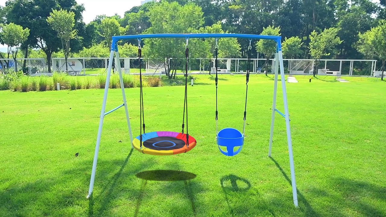 AB0302C - 440lbs A-Frame Swing Sets with Saucer Swing and Toddler Swing