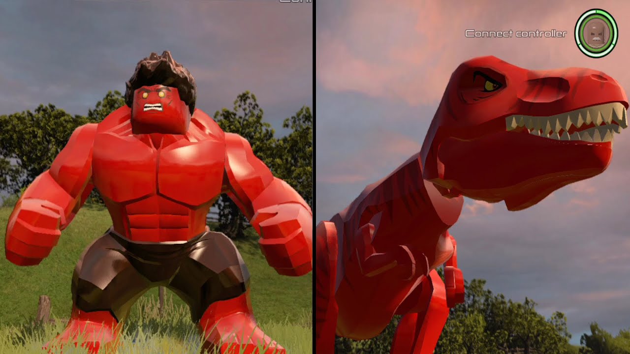 LEGO Marvel's Avengers - Red Hulk vs Devil T-Rex Dinosaur - CoOp Fight | Free Roam Gameplay [HD]
