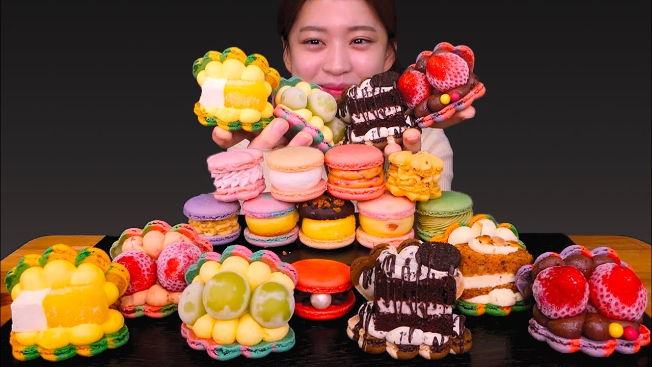 🍭Colorful Macaron🥰행복 그 자체!! 알록달록 너무 예쁜 마카롱 먹방😍 [Chocolate, Strawberry, Matcha macaron] Mukbang