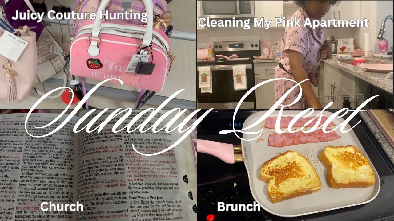 Sunday reset vlog | Juicy Couture Hunting in Dallas, pink apartment cleaning, skincare