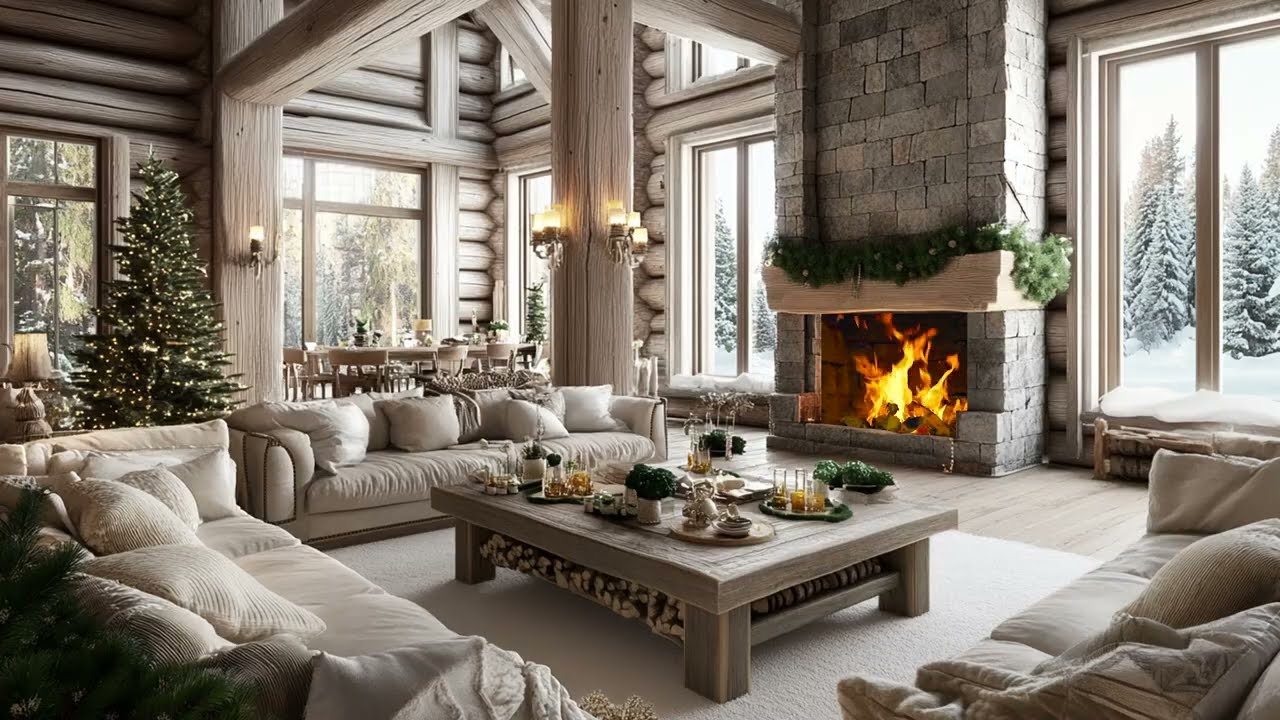 Christmas Snow Ambience With Cozy Firelight Brings Emotional Warmth Peace And Seasonal Comfort