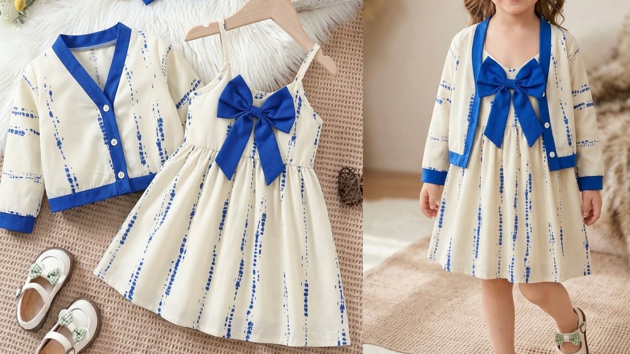 Beautiful Bow Front Straps Baby Frock With Jacket Cutting and Stitching | Baby Frock With Jacket