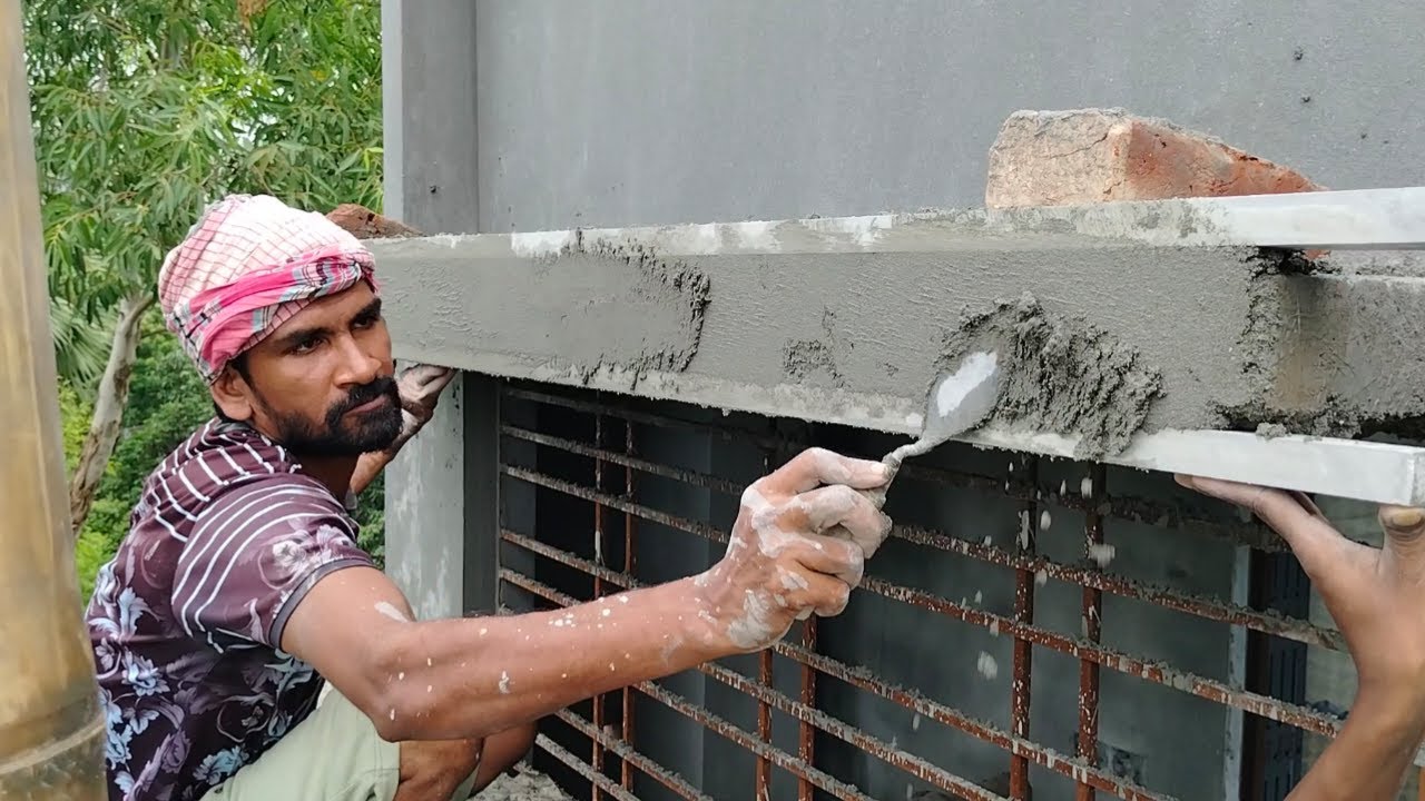 Plastering techniques of window sunshade_ Border design creative plaster with cement | speed plaster