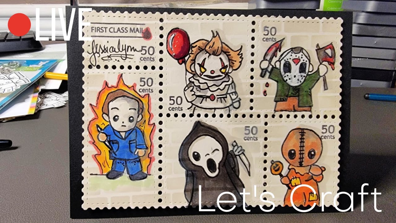 🔴 LIVE: Handmade Halloween Card w/ Horror Icons | Die Cut & Drawn