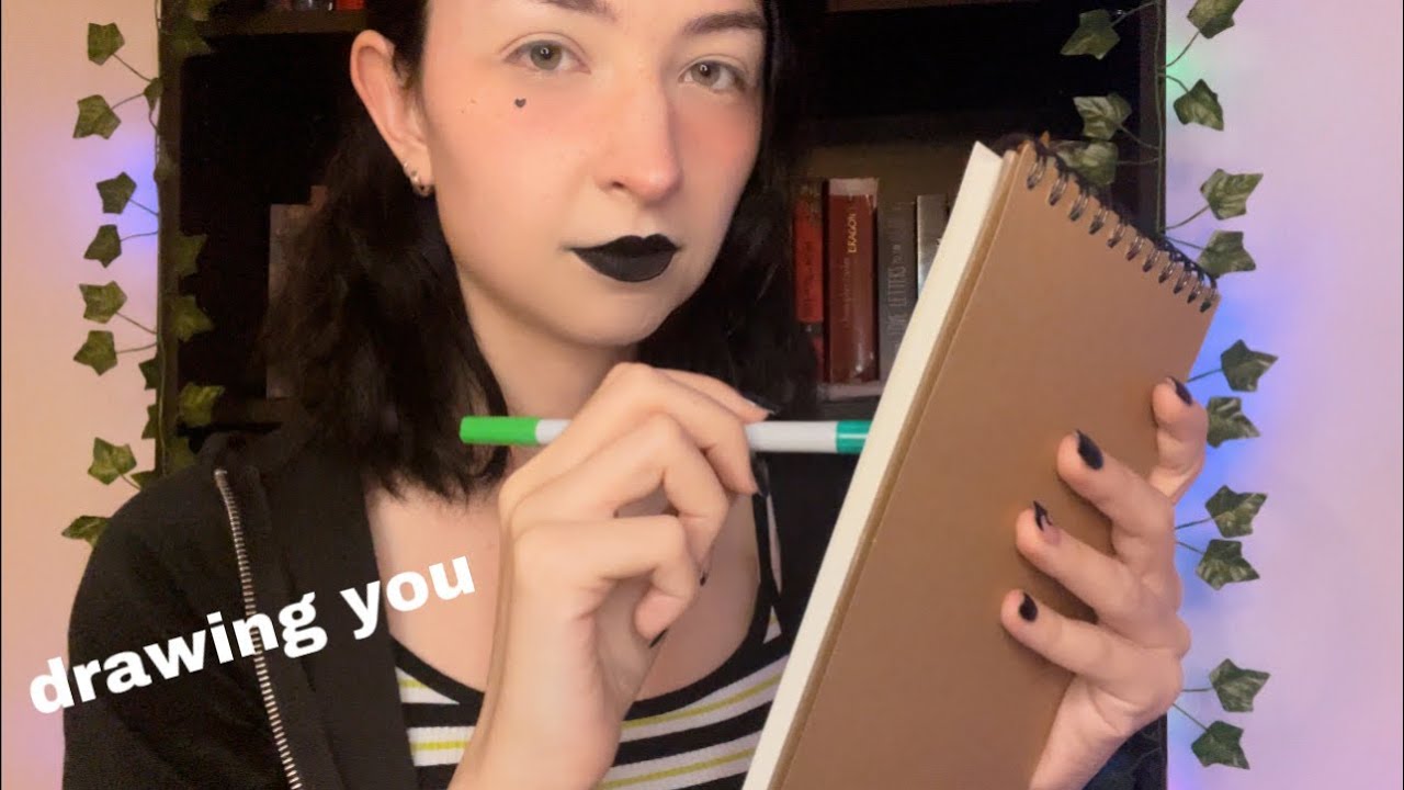 ASMR 🖤 egirl draws your face roleplay | pen sounds, page turning, tapping