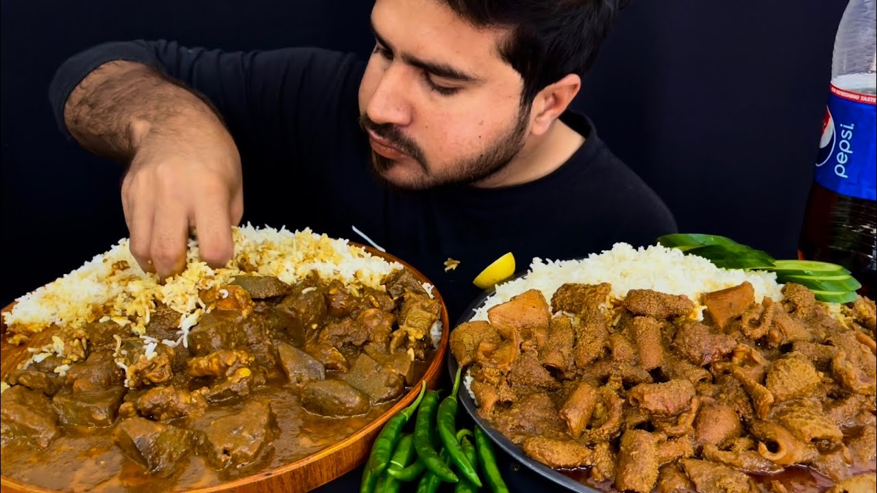 ASMR: EATING SPICY MUTTON BOTI CURRY+SPICY MUTTON LIVER CURRY WITH RICE+DRINK || MUKBANG