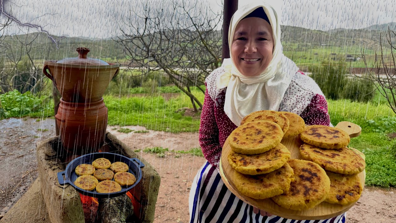 شتاء عاصف في قريتنا و إعداد الحرشة بحشوة منزلية على الكانون