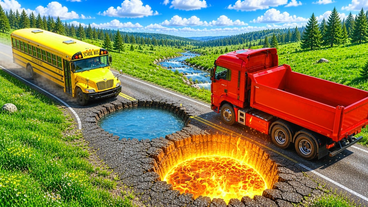 Cars vs Deadly Lava Trap & Water Pit Challenge #1 in BeamNG Drive! | BNG Mega