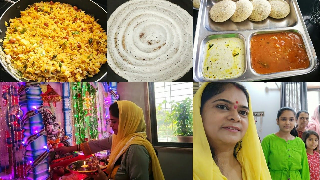 SUNDAY BREAKFAST LUNCH DINNER FULLDAY ROUTINE, Kanchipuram Idli, Sambar, Peanut Chutney, Dosa, Poha