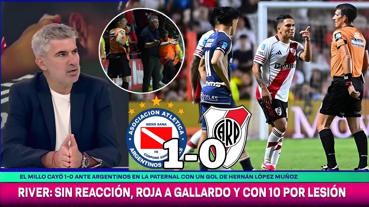 River cayó 1 a 0 en la paternal, expulsaron a Gallardo y terminó con 10, argentinos jrs 1 river 0