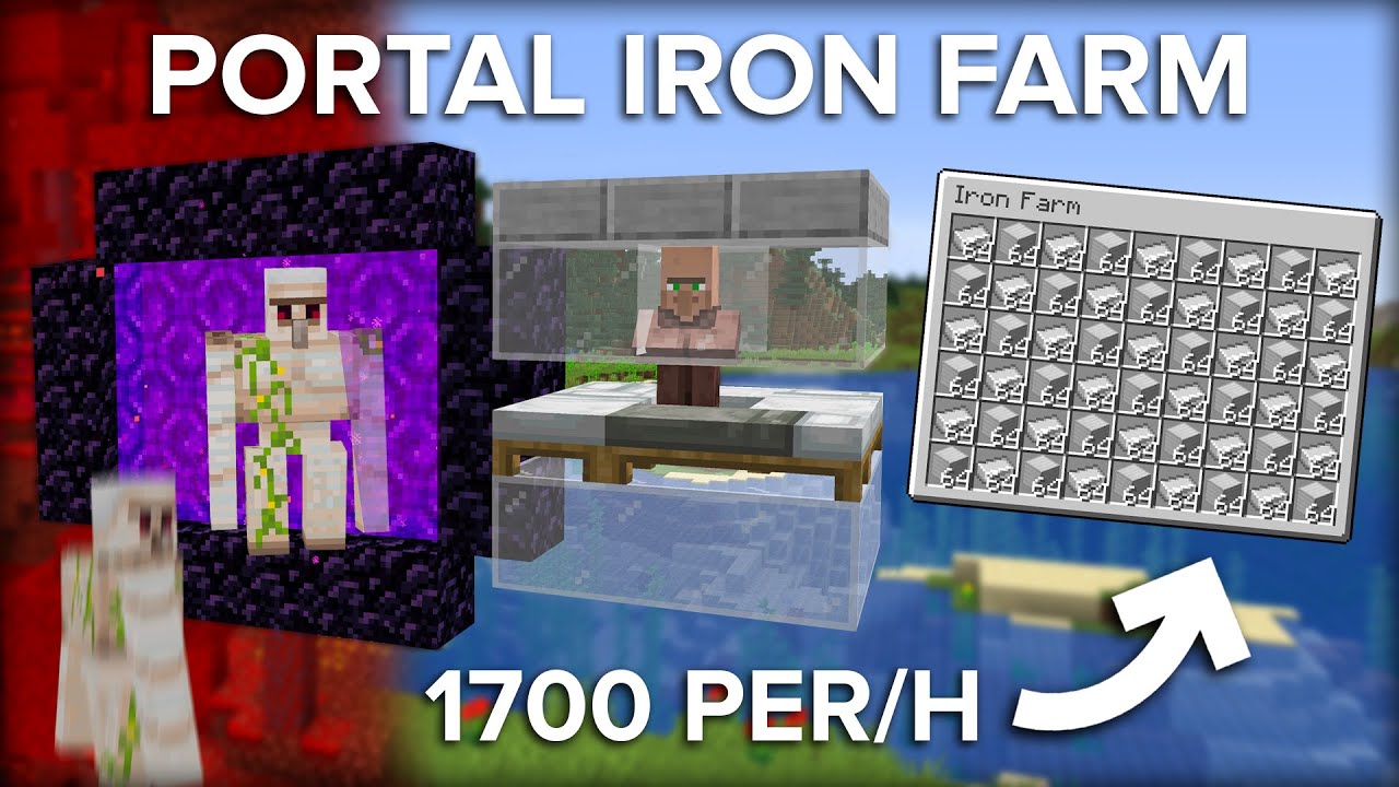 Minecraft Portal Based Iron Farm - 1700 Iron Ingots Per Hour!