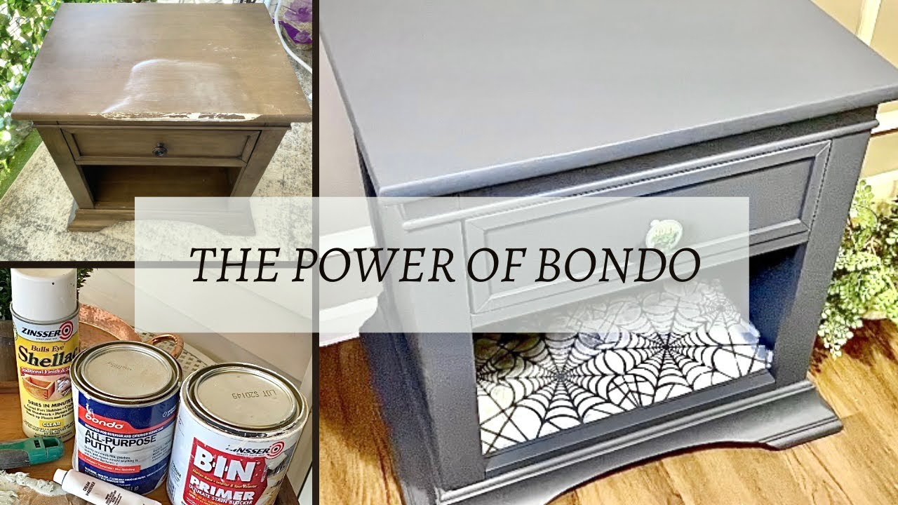 How to fix damaged MDF with Bondo | Flipping Furniture: Avengers Nightstand Makeover
