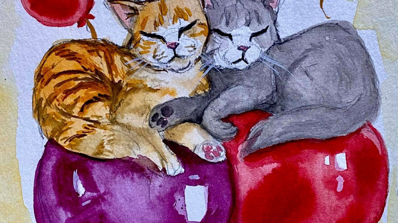 ''Kittens On Hearts''-Watercolour Free Event Tutorial