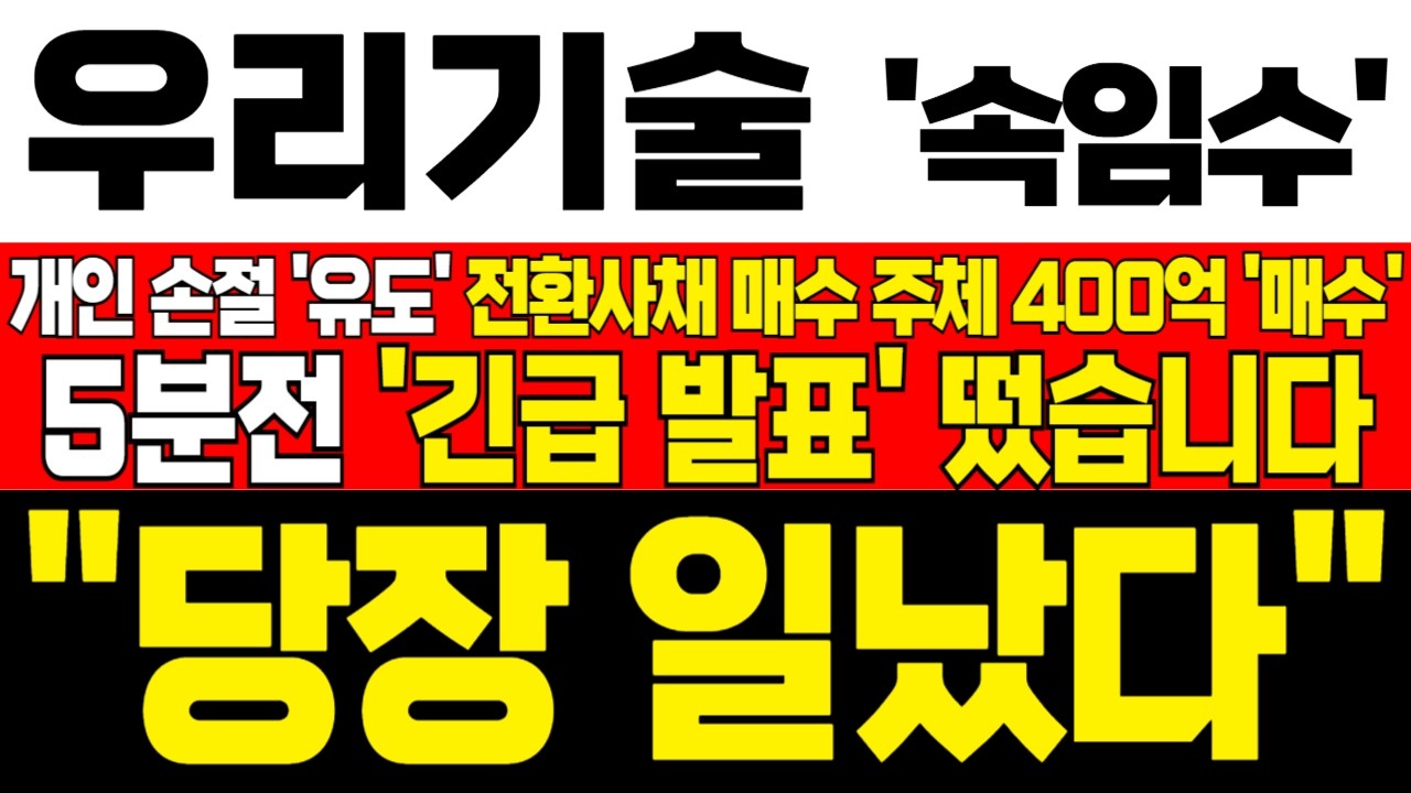 [우리기술 주가전망] 미노출 - *5분전 속보*개인 손절 유도! 전환사채 매수 주체 400억 추가 매수! 하락 구간이 기회! 흔들리지마라! !대응필수 !완벽분석