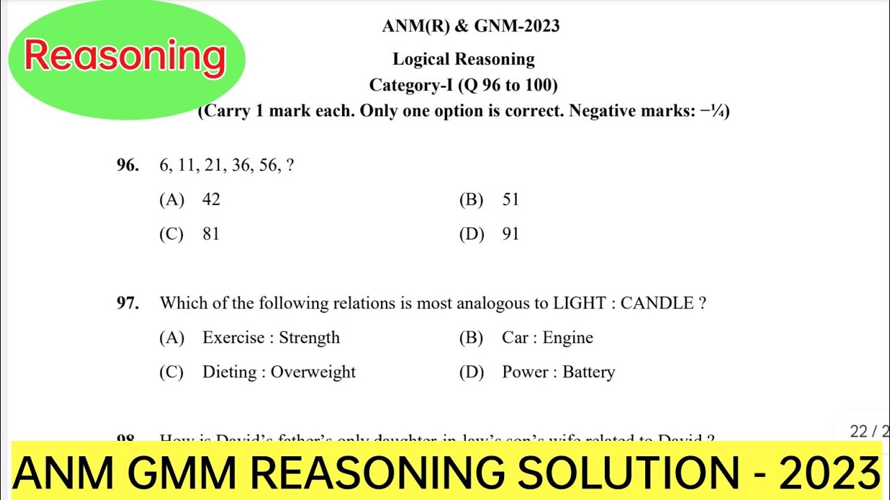 ANM GNM PREVIOUS YEAR Question Paper | Reasoning Solution -2023 / anm entrance exam #anmgnm2024