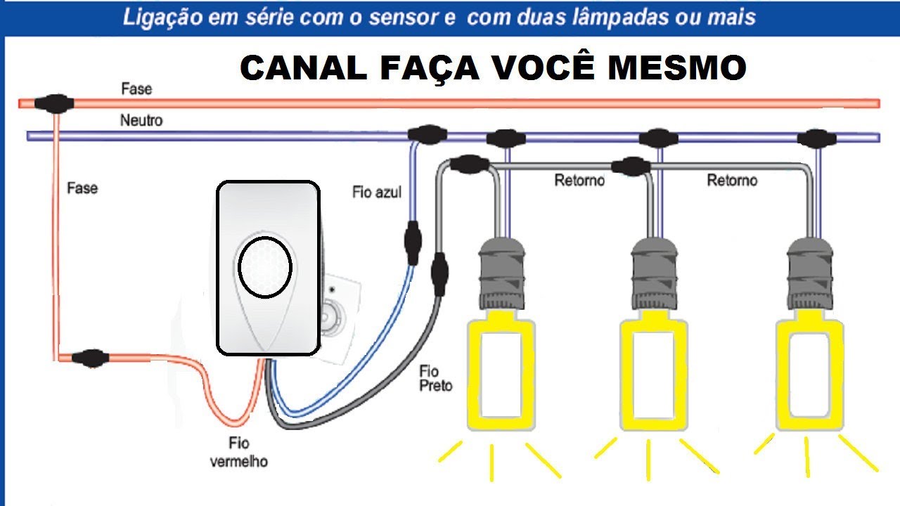 COMO INSTALAR SENSOR DE PRESENÇA PARA DUAS LÂMPADAS OU MAIS