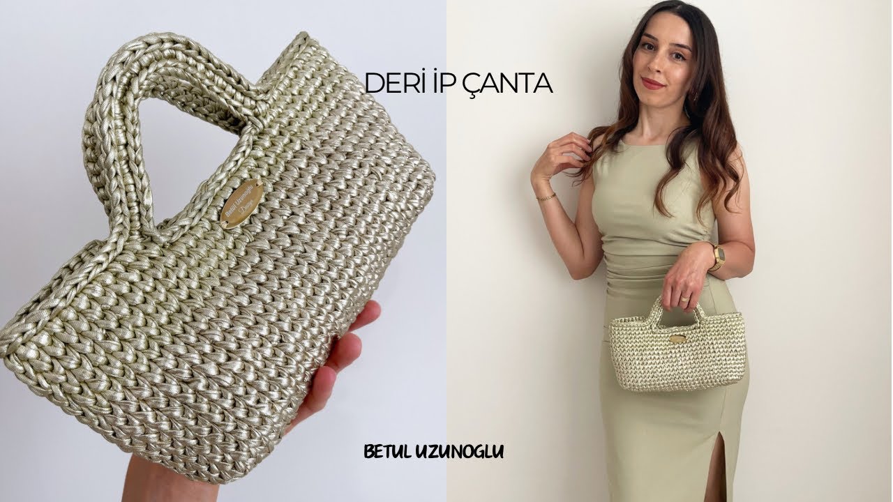 DERİ İPTEN HARİKA TIĞ İŞİ ÖRGÜ ÇANTA- GECE ÇANTASI