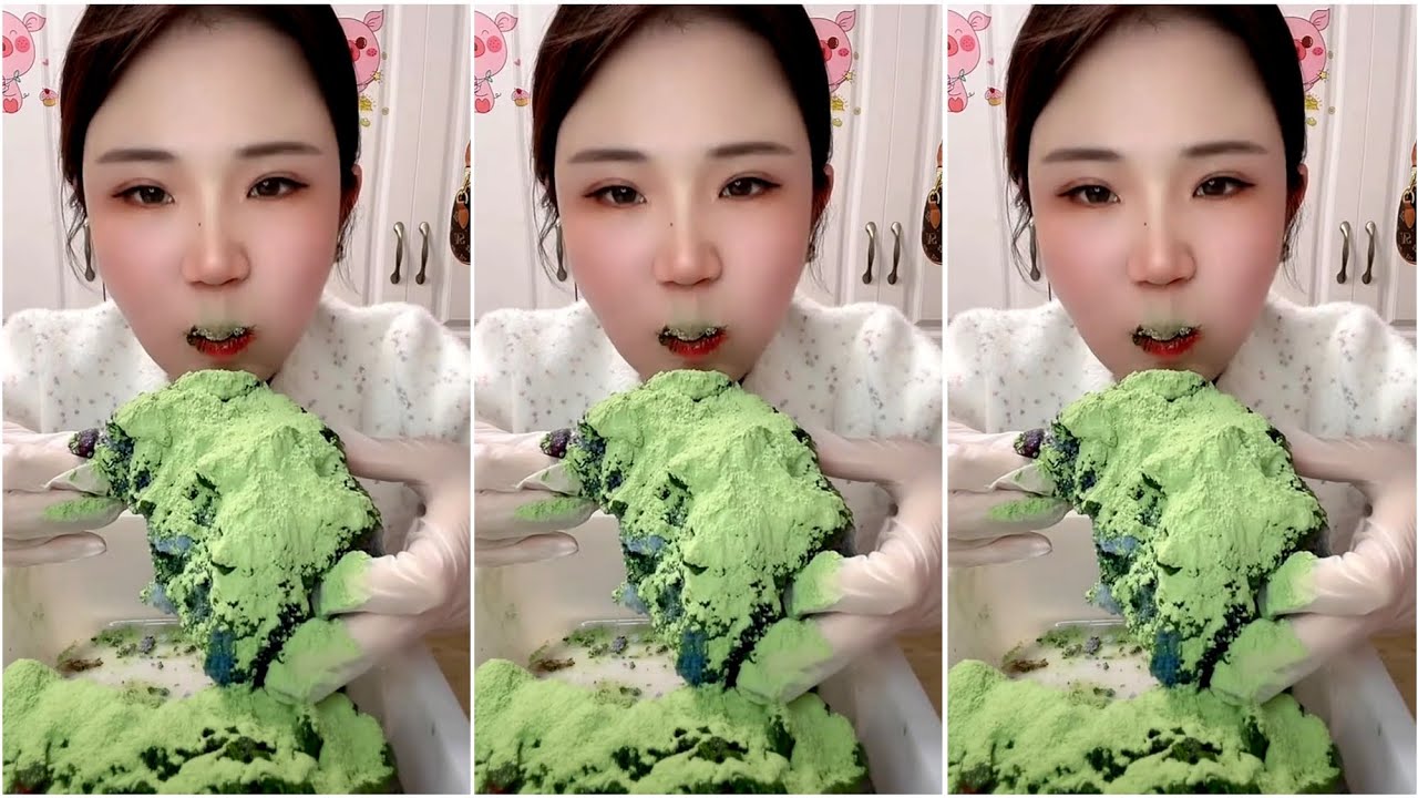 ASMR ICE EATING and MATCHA TEA