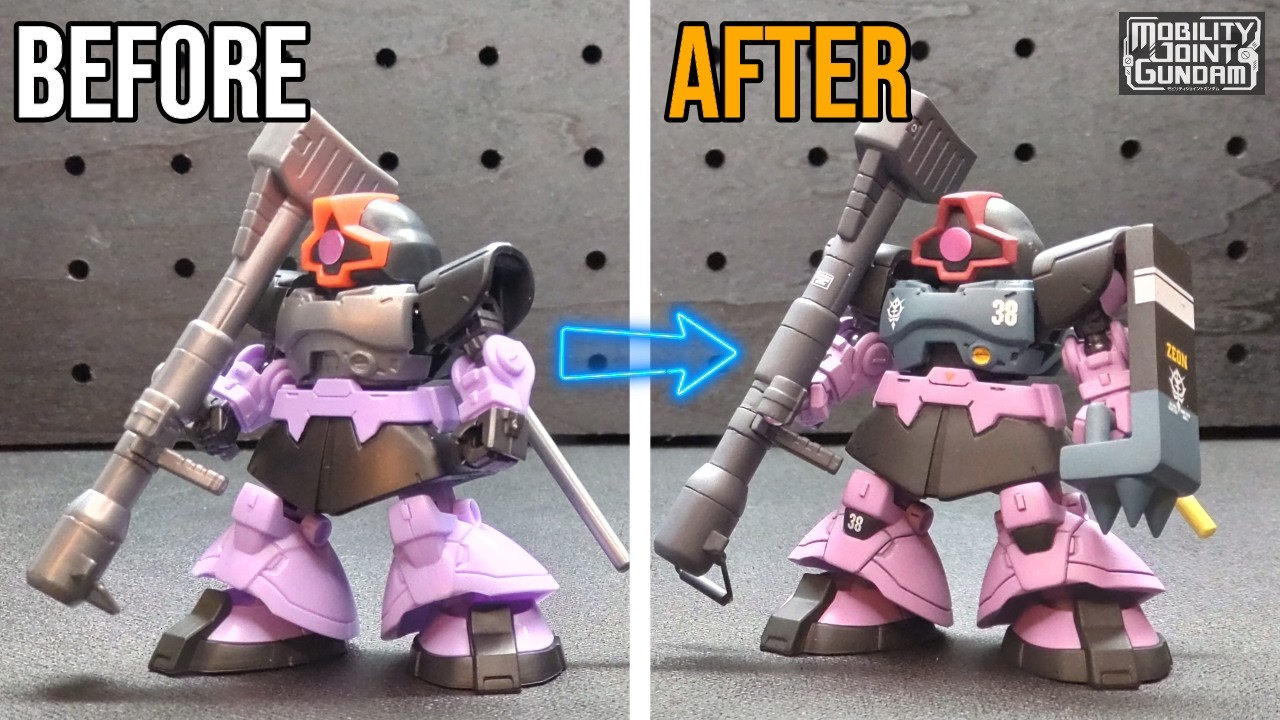 同じ食玩です。改造して全塗装したら別物になった　ー　Mobility Joint Dom – Before & After Custom
