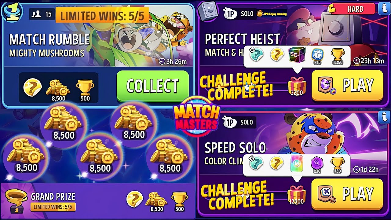 Collect Coins/(1 Rumble+2 Solo) HARD~Match & Hatch 🐣/ Color Climb/ Mighty Mushrooms 