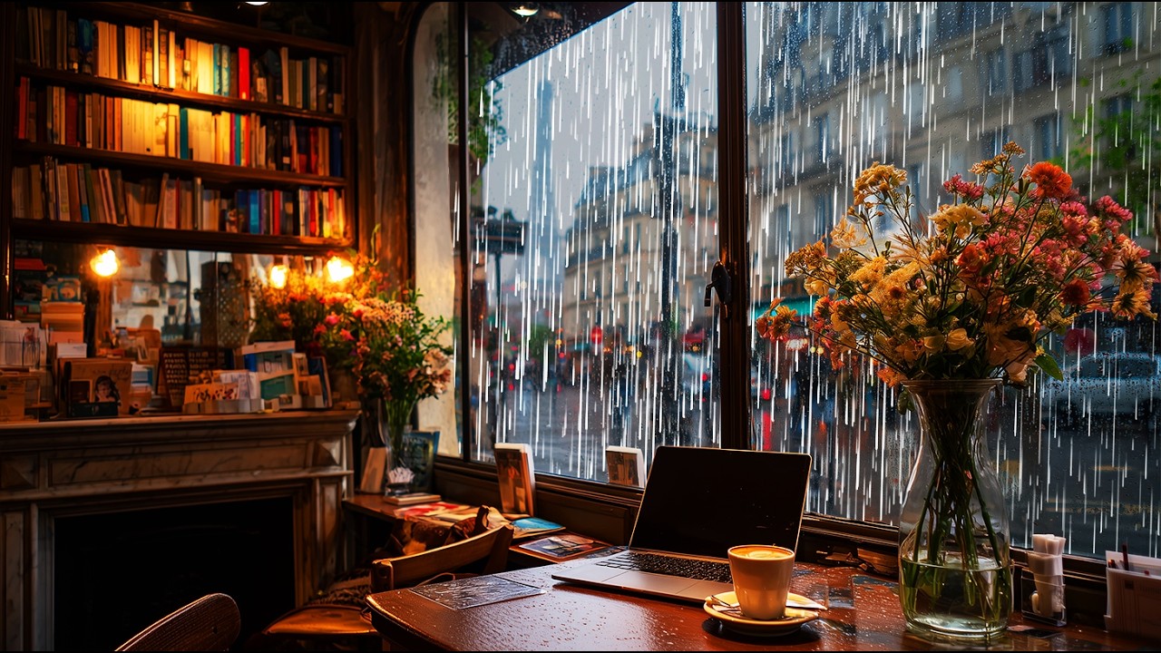 Studying in a Rainy Paris Cafe – Relaxing Jazz Music and Cozy Coffee Shop Ambience