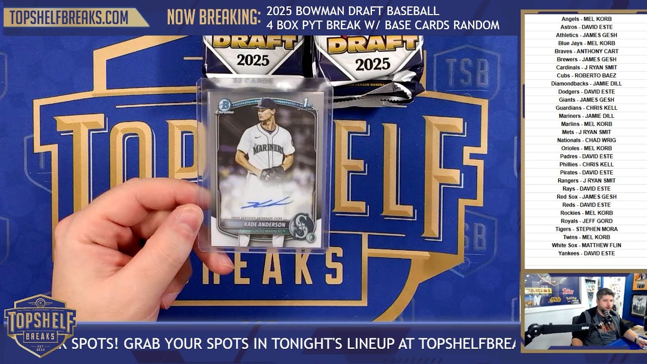 Набор из 4 коробок бейсбольных карточек Bowman Draft Baseball 2025 | Top Shelf Breaks | 16.01.2026