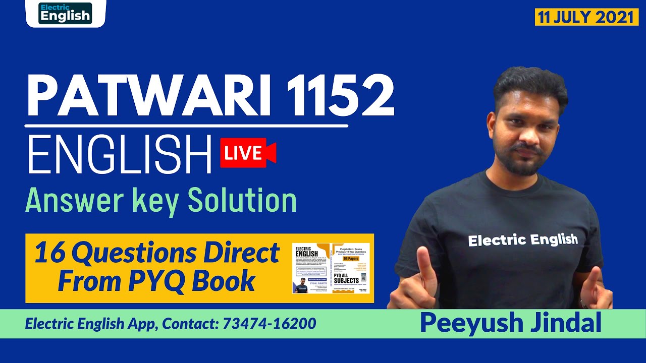 Punjab Patwari Pre Question Complete Paper 2021 || Patwari Pre English Answer Key and review