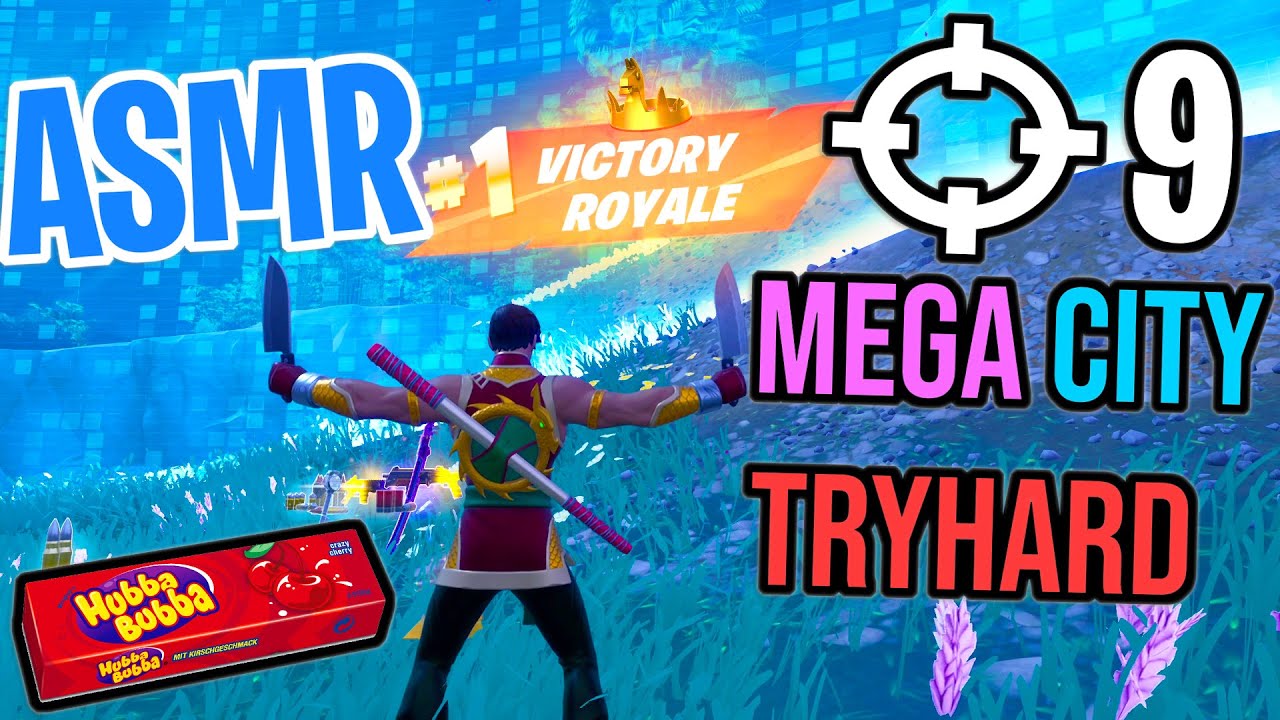 ASMR Gaming 😴 Fortnite Mega City Tryhard! Relaxing Gum Chewing 🎮🎧 Controller Sounds + Whispering 💤