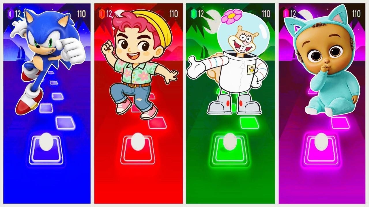 Sonic Prime 🆚 KPop Demon Hunters 🆚 Boss Baby 🆚 Sandy Cheeks 🎶 Tiles Hop EDM Rush