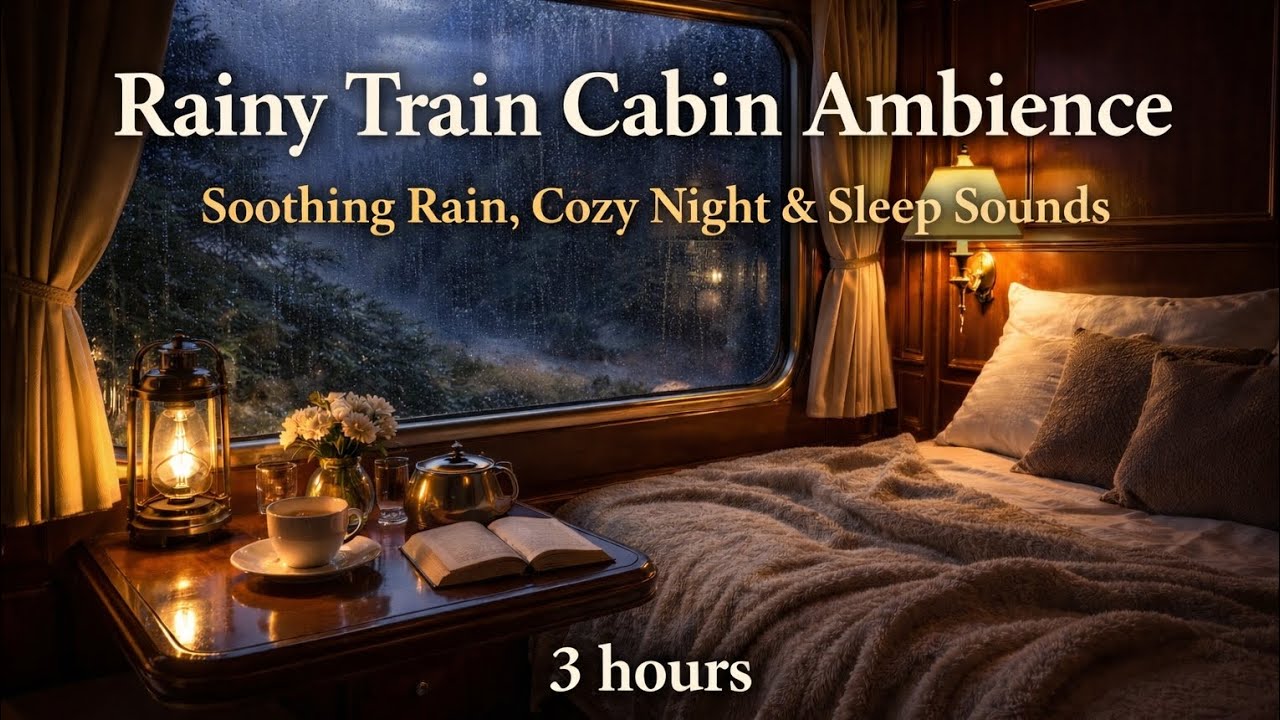 Relaxing Train Cabin Ambience | Rain Sounds, Cozy Night, Sleep & Study 🌧🚂