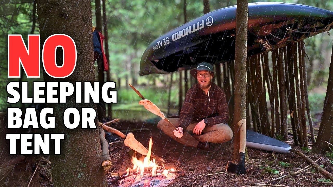 SURVIVING through a rainy night under a BOAT SHELTER [Catch & Cook Packraft Trip]
