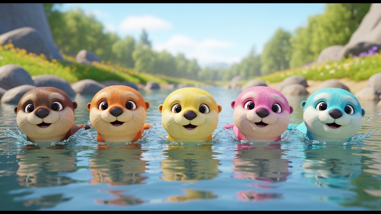 Five Little Baby Otters Slide Slide Slide | Fun Animal Songs & Nursery Rhymes