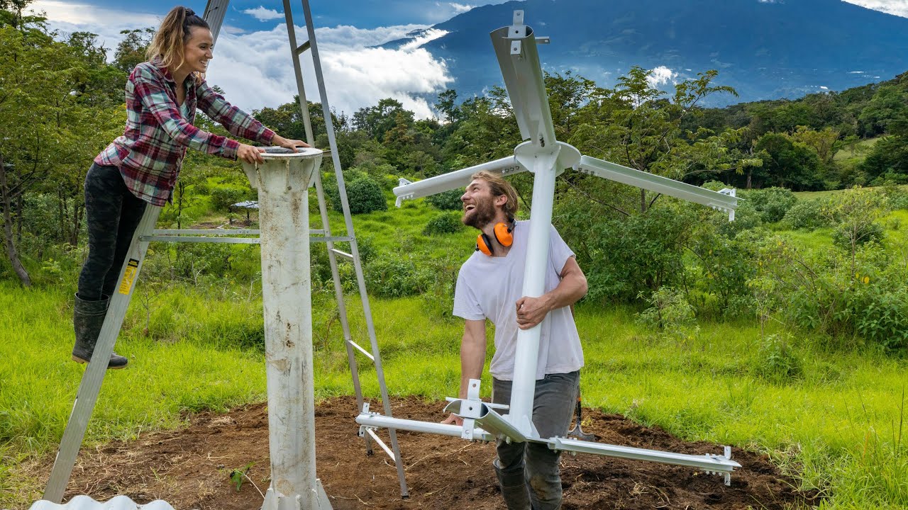 WIND TURBINE INSTALL! generating OFF GRID POWER from the WIND!